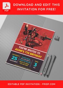 (Free Editable PDF) Super Cool Deadpool Birthday Invitation Templates G