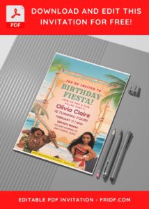 (Free Editable PDF) Tropical Summer Fiesta With Moana Birthday Invitation Templates C