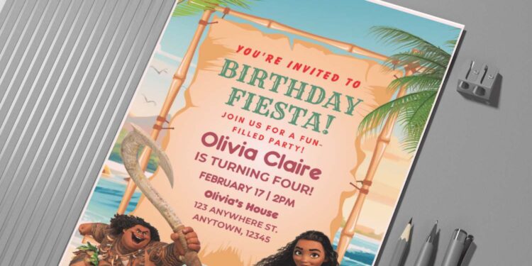 (Free Editable PDF) Tropical Summer Fiesta With Moana Birthday Invitation Templates C