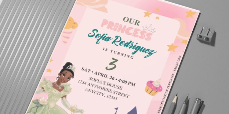(Free Editable PDF) Colorful Disney Princess Tiana Birthday Invitation Templates G
