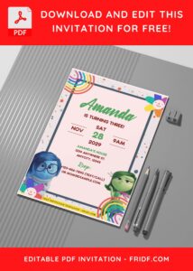 (Free Editable PDF) Colorful Inside Out Kids Birthday Invitation Templates C