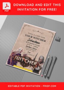 (Free Editable PDF) The Witcher 3 Quest Birthday Invitation Templates C