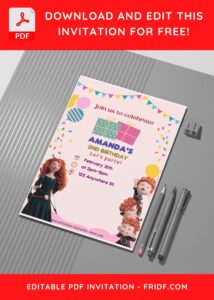 (Free Editable PDF) Merida Brave Kids Birthday Invitation Templates C