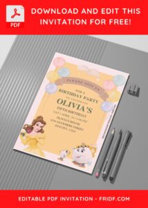 (Free Editable PDF) Royal Disney Princess Belle Birthday Invitation Templates c