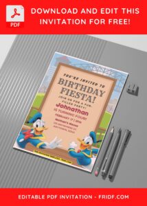(Free Editable PDF) Playful Donald Duck Birthday Invitation Templates C
