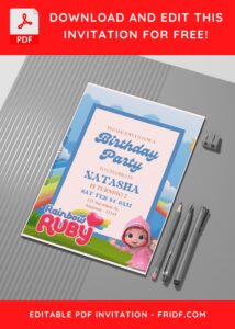 (Free Editable PDF) Charming Rainbow Ruby Birthday Invitation Templates C