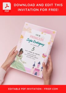 (Free Editable PDF) Colorful Disney Princess Tiana Birthday Invitation Templates H