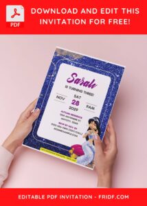 (Free Editable PDF) Shimmering Glitter Jasmine Aladdin Invitation Templates D