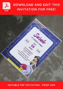 (Free Editable PDF) Shimmering Glitter Jasmine Aladdin Invitation Templates E