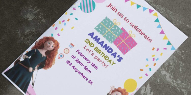 (Free Editable PDF) Merida Brave Kids Birthday Invitation Templates E