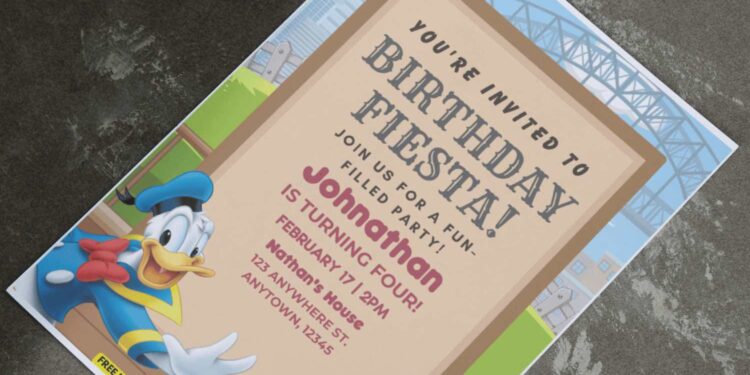 (Free Editable PDF) Playful Donald Duck Birthday Invitation Templates E