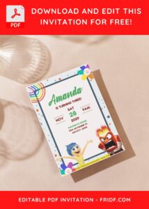 (Free Editable PDF) Colorful Inside Out Kids Birthday Invitation Templates F