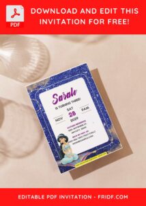 (Free Editable PDF) Shimmering Glitter Jasmine Aladdin Invitation Templates F