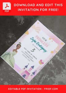 (Free Editable PDF) Colorful Disney Princess Tiana Birthday Invitation Templates A