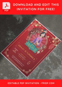 (Free Editable PDF) Enchanting Disney Mulan Birthday Invitation Templates A