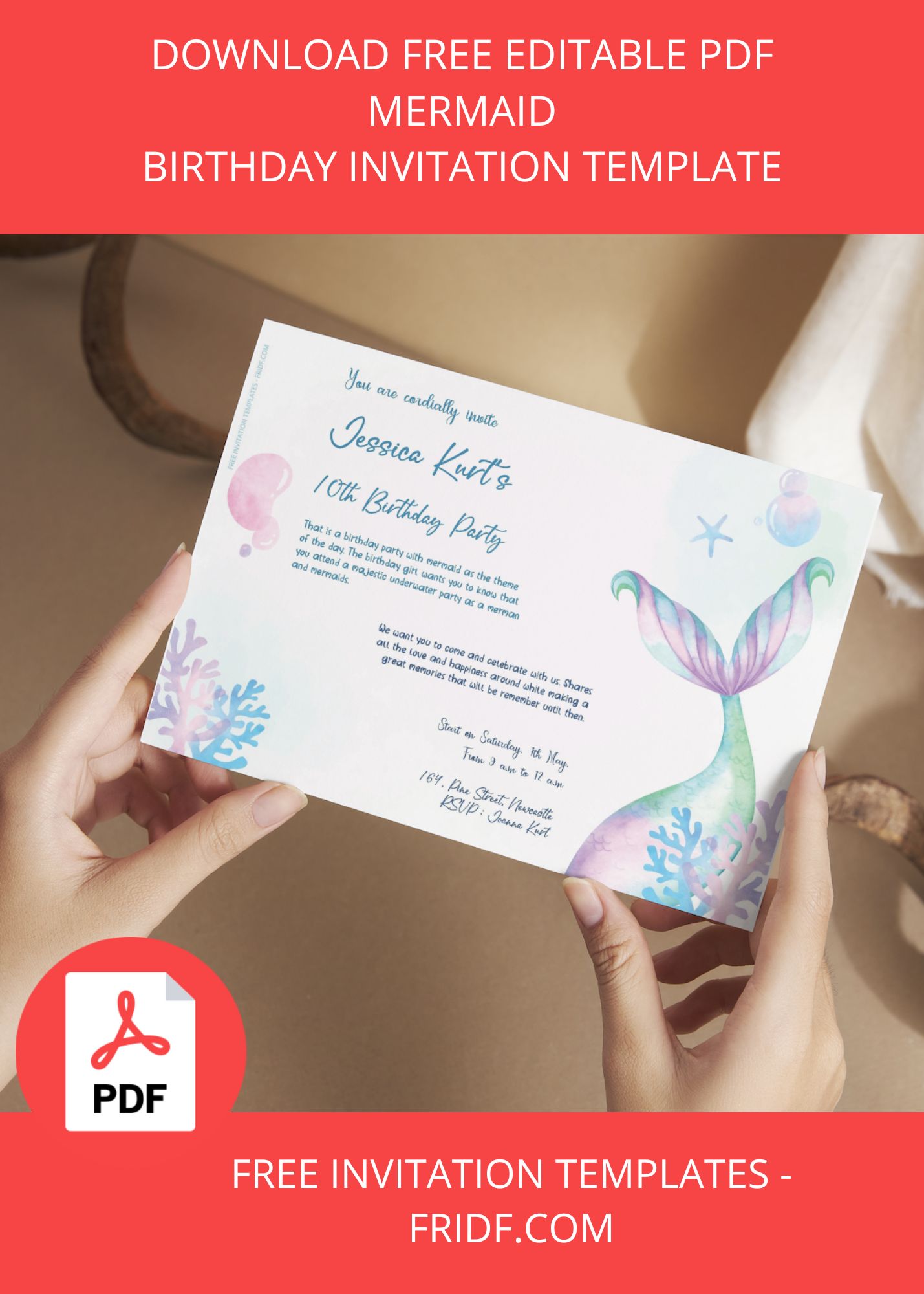Free Editable PDF - 7+ Sparkling Mermaid Birthday Invitation Templates