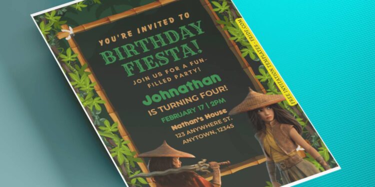 (Free Editable PDF) Greenery Jungle Raya & Dragon Birthday Invitation Templates B