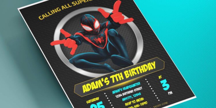 (Free Editable PDF) Mighty Spiderman Miles Morales Birthday Invitation Templates B