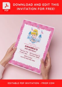 (Free Editable PDF) Disney Charm Cinderella Birthday Invitation Templates H