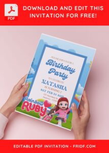 (Free Editable PDF) Charming Rainbow Ruby Birthday Invitation Templates H