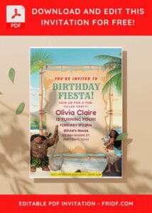 (Free Editable PDF) Tropical Summer Fiesta With Moana Birthday Invitation Templates I