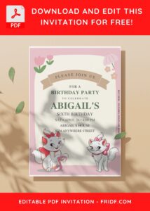(Free Editable PDF) Cutie Marie The Aristocat Birthday Invitation Templates C