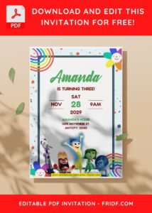 (Free Editable PDF) Colorful Inside Out Kids Birthday Invitation Templates I