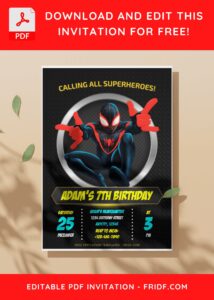 (Free Editable PDF) Mighty Spiderman Miles Morales Birthday Invitation Templates C