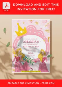 (Free Editable PDF) Disney Princess Sleeping Beauty Birthday Invitation Templates I