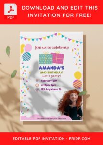 (Free Editable PDF) Merida Brave Kids Birthday Invitation Templates I