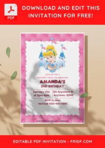 (Free Editable PDF) Disney Charm Cinderella Birthday Invitation Templates I