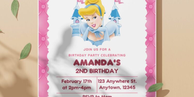 (Free Editable PDF) Disney Charm Cinderella Birthday Invitation Templates I