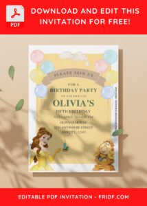 (Free Editable PDF) Royal Disney Princess Belle Birthday Invitation Templates i