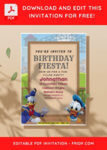 (Free Editable PDF) Playful Donald Duck Birthday Invitation Templates I