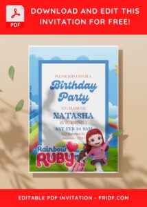 (Free Editable PDF) Charming Rainbow Ruby Birthday Invitation Templates I