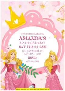 (Free Editable PDF) Disney Princess Sleeping Beauty Birthday Invitation Templates J