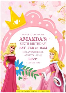 (Free Editable PDF) Disney Princess Sleeping Beauty Birthday Invitation Templates A
