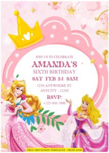 (Free Editable PDF) Disney Princess Sleeping Beauty Birthday Invitation Templates B