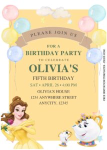 (Free Editable PDF) Royal Disney Princess Belle Birthday Invitation Templates j