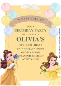 (Free Editable PDF) Royal Disney Princess Belle Birthday Invitation Templates a