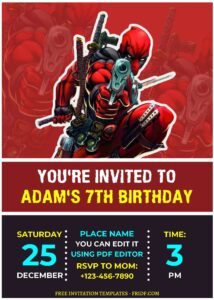 (Free Editable PDF) Super Cool Deadpool Birthday Invitation Templates D