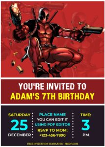 (Free Editable PDF) Super Cool Deadpool Birthday Invitation Templates F