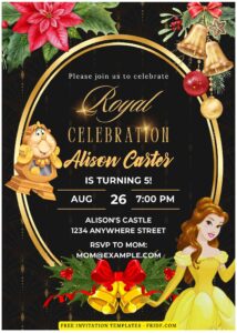 (Free Editable PDF) Royal Princess Belle Birthday Invitation Templates D