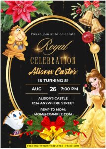 (Free Editable PDF) Royal Princess Belle Birthday Invitation Templates E