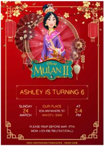 (Free Editable PDF) Enchanting Disney Mulan Birthday Invitation Templates E