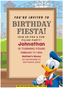 (Free Editable PDF) Playful Donald Duck Birthday Invitation Templates J