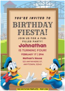 (Free Editable PDF) Playful Donald Duck Birthday Invitation Templates B
