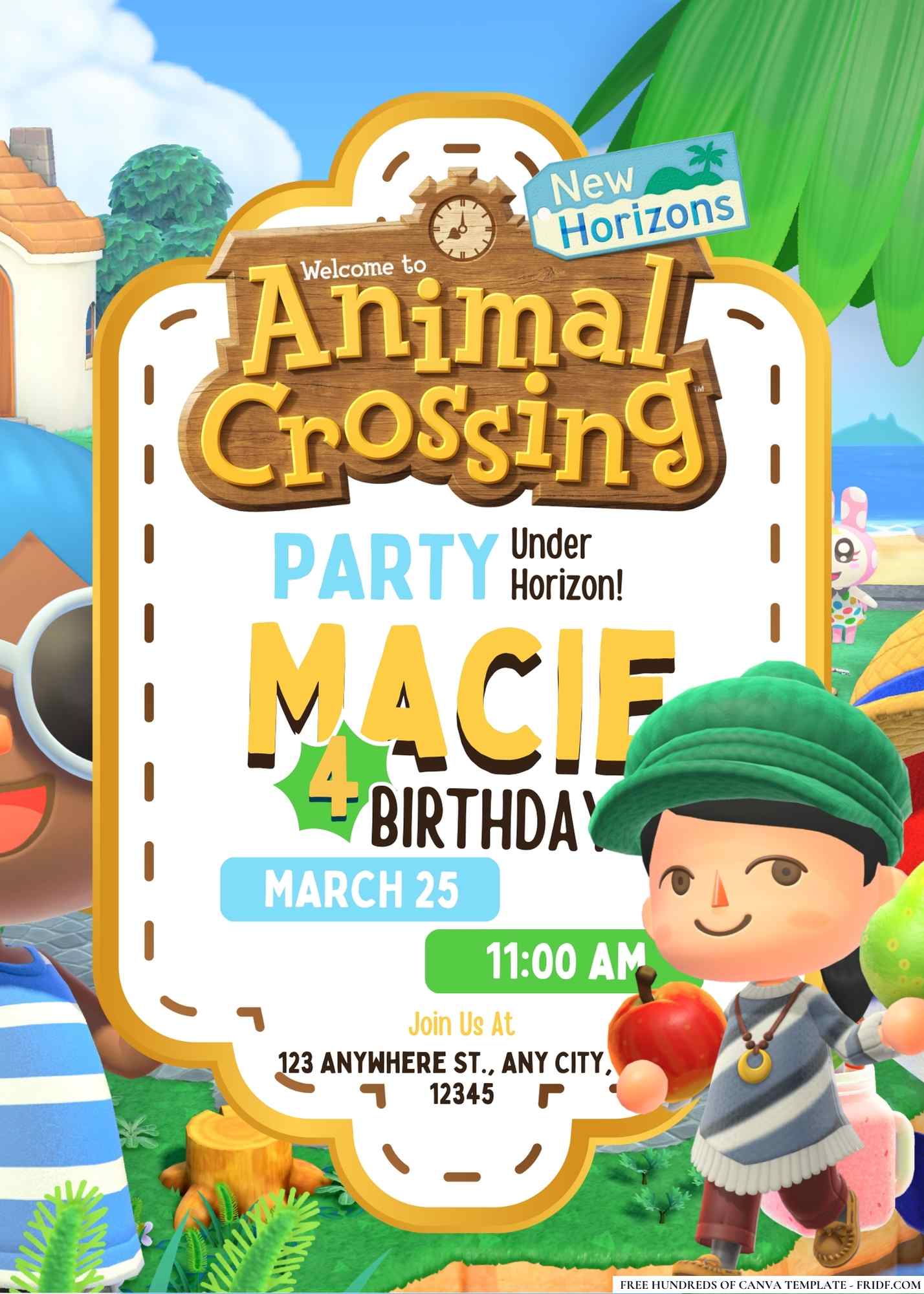 FREE Editable Animal Crossing: New Horizons Birthday Invitation
