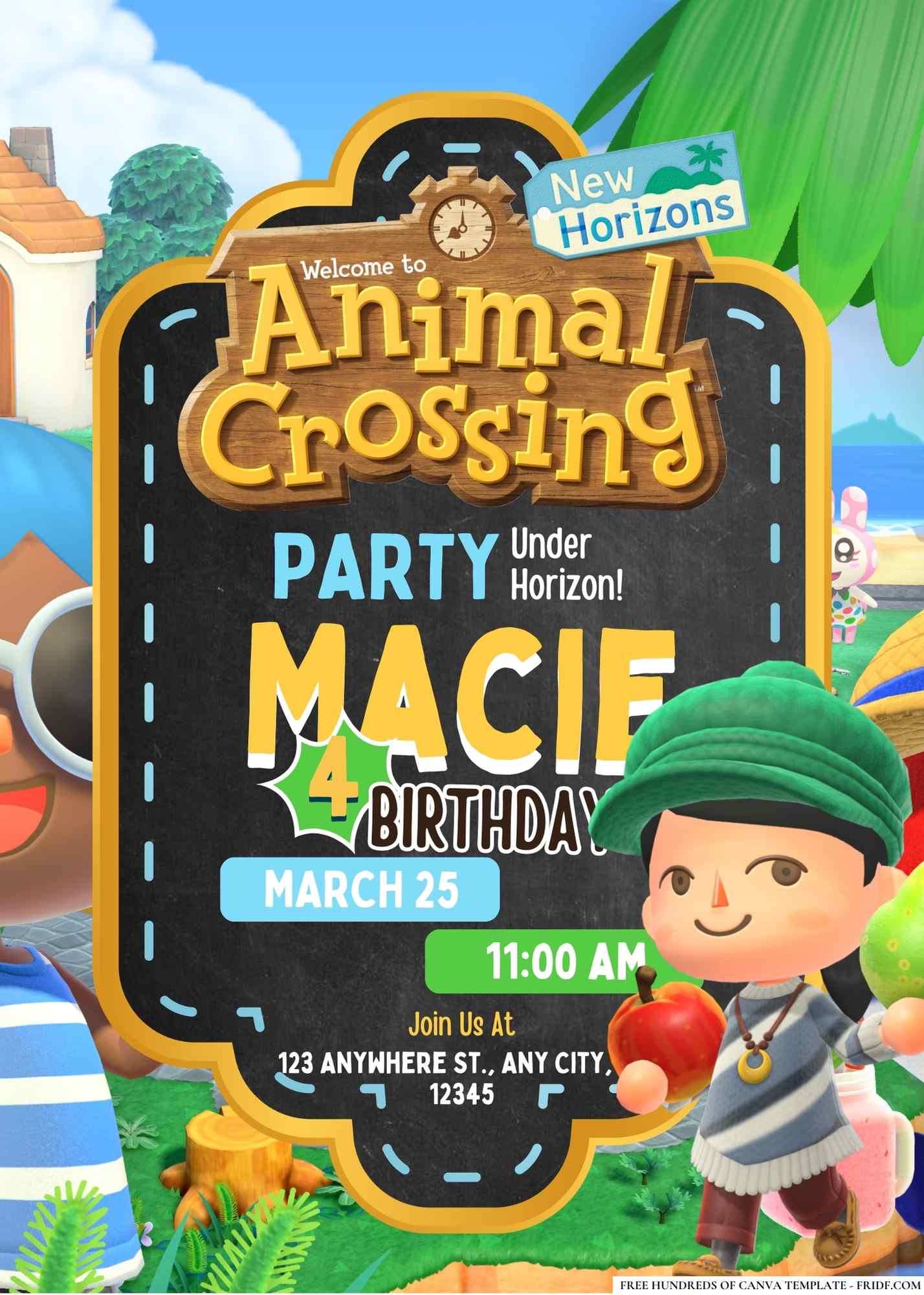 FREE Editable Animal Crossing: New Horizons Birthday Invitation