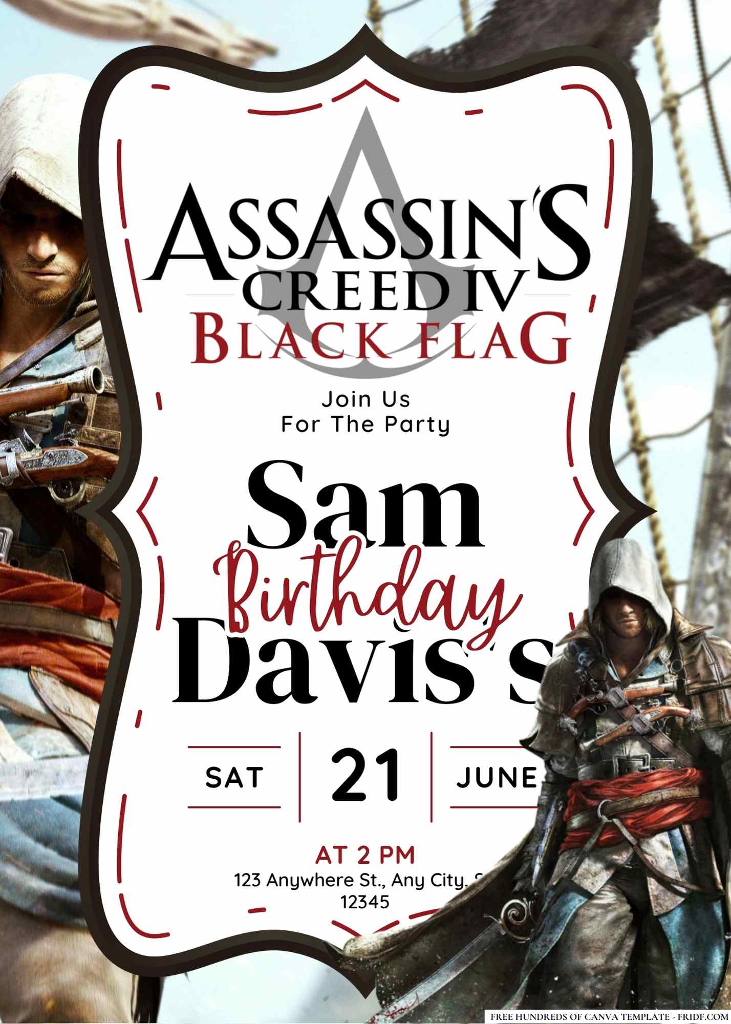 FREE Editable Assassin’s Creed IV Black Flag Birthday Invitation